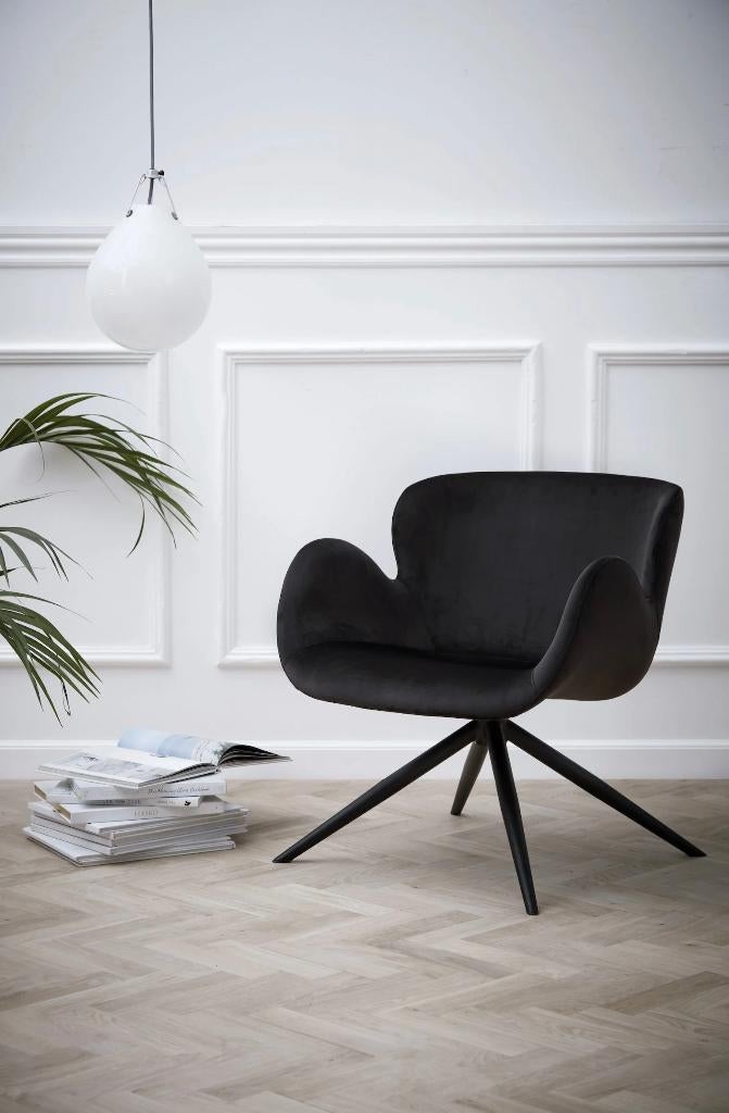 Lounge stoel fauteuil GAIA van Danform Velvet black -50%, Ophalen, Minder dan 75 cm, Nieuw, Stof