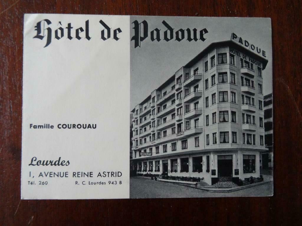 carton publicitaire Hôtel de Padoue Lourdes années 1950 ?, Enlèvement ou Envoi, Utilisé