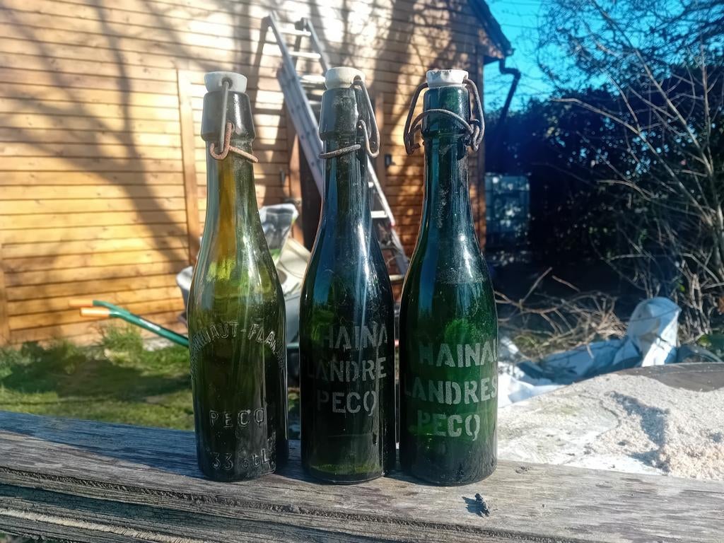 Oude vintage bierflessen brouwerij Hainaut flandres Pecq, Ophalen of Verzenden, Gebruikt