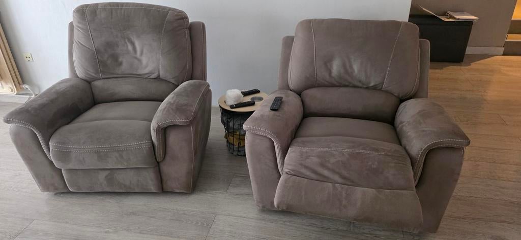 Fauteuils alcantara gris souris + fauteuils 2x1 et 1x2 rotin, Maison & Meubles, Fauteuils, Enlèvement ou Envoi