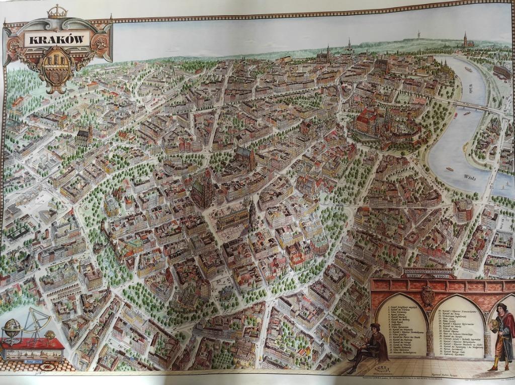 Stadskaart, plattegrond stad KRAKAU in Polen, zie foto's, Boeken, Atlassen en Landkaarten, 1800 tot 2000, Europa Overig, Ophalen of Verzenden
