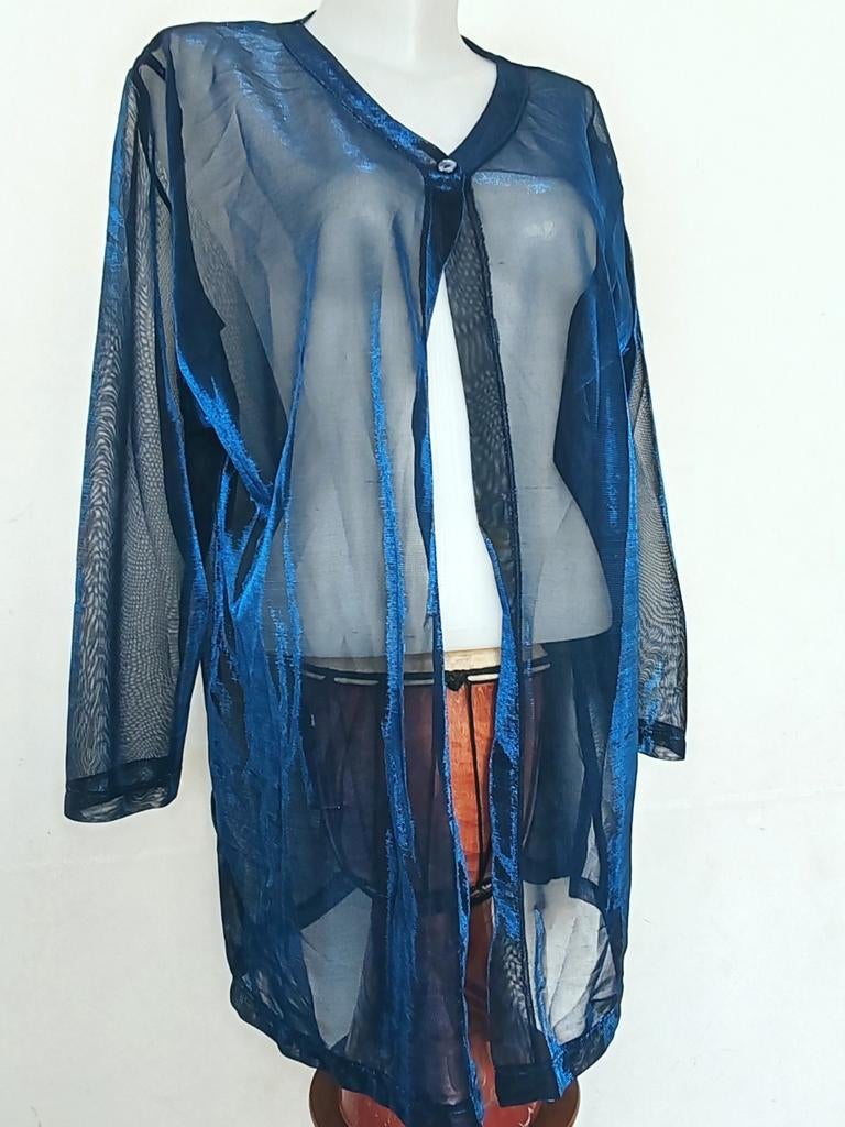 Surchemise Tunique En voile transparent bleu métallique, Caravanes & Camping, Enlèvement ou Envoi, Comme neuf