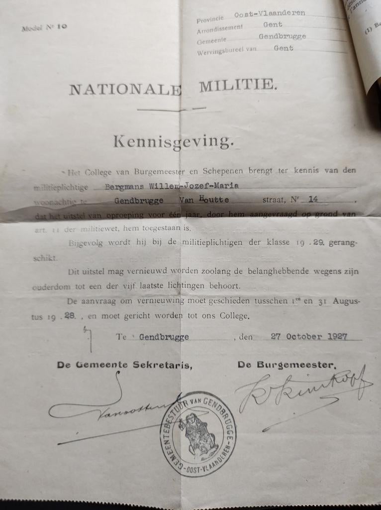 Nationale Militie Gentbrugge 1927, Verzamelen, Militaria | Tweede Wereldoorlog, Ophalen of Verzenden