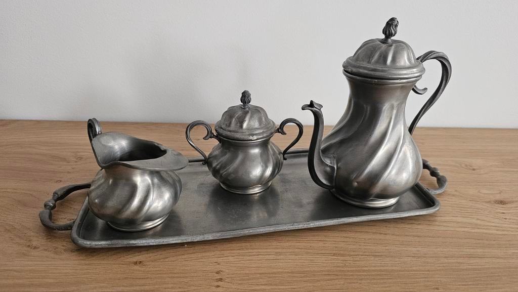 Vintage tinnen koffie- & theeservies – 95% Rein Zinn – Duits, Antiek en Kunst, Antiek | Tin, Ophalen