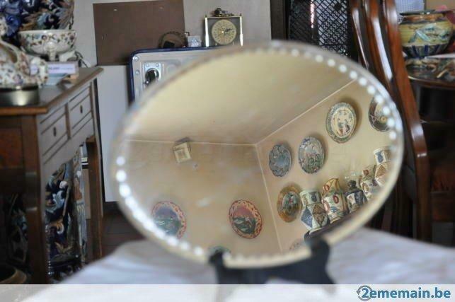 ancien miroir ovale à poser bord taillé a la roue, Ophalen of Verzenden