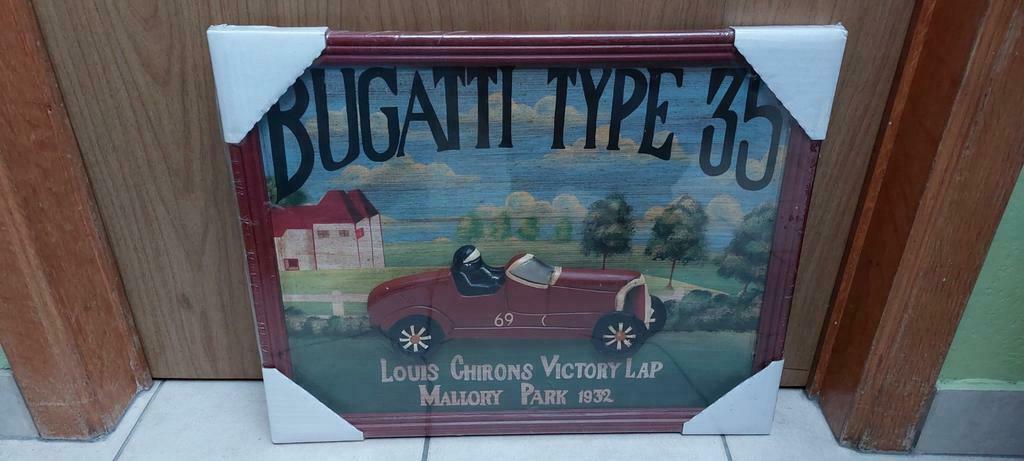Houten pubboard Bugatti in reliëf, Verzamelen, Merken en Reclamevoorwerpen, Nieuw, Reclamebord, Ophalen of Verzenden