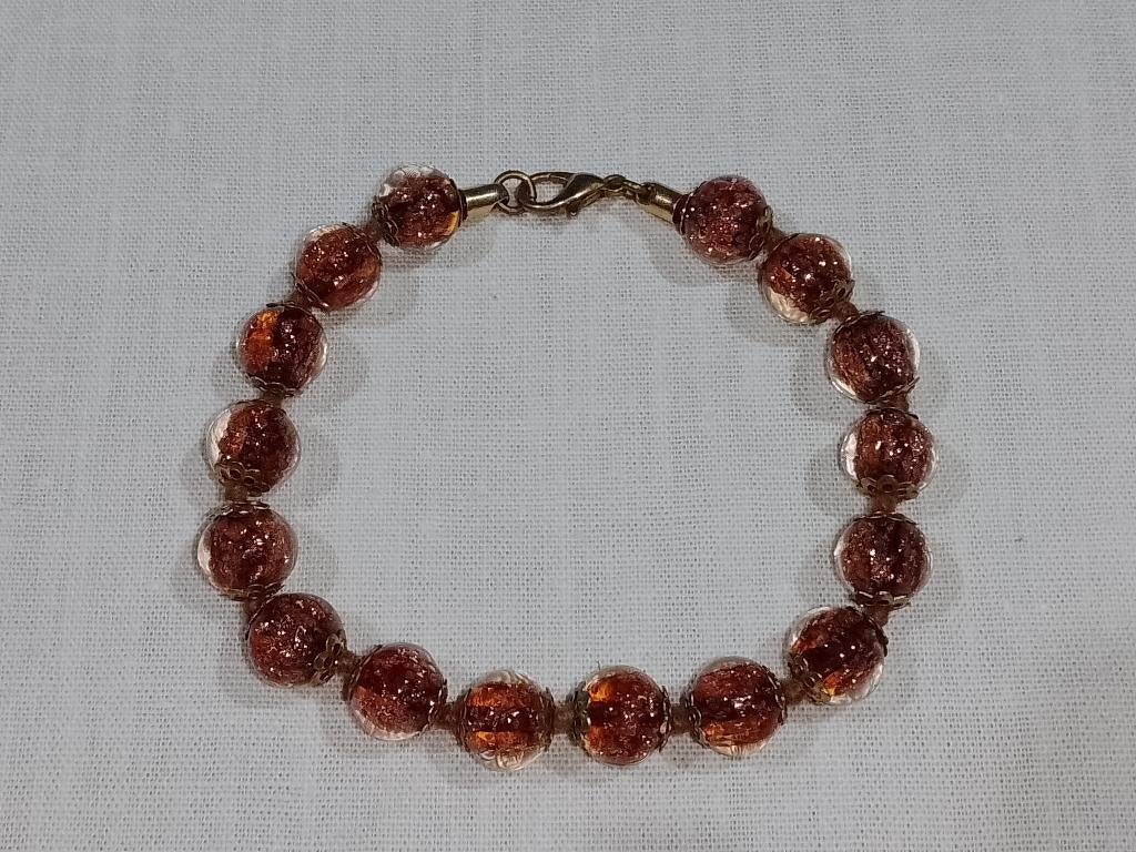 Vintage Stijl Armband – Transparante Kralen Met Koperkleurig, Bijoux, Sacs & Beauté, Bracelets, Enlèvement ou Envoi, Autres couleurs