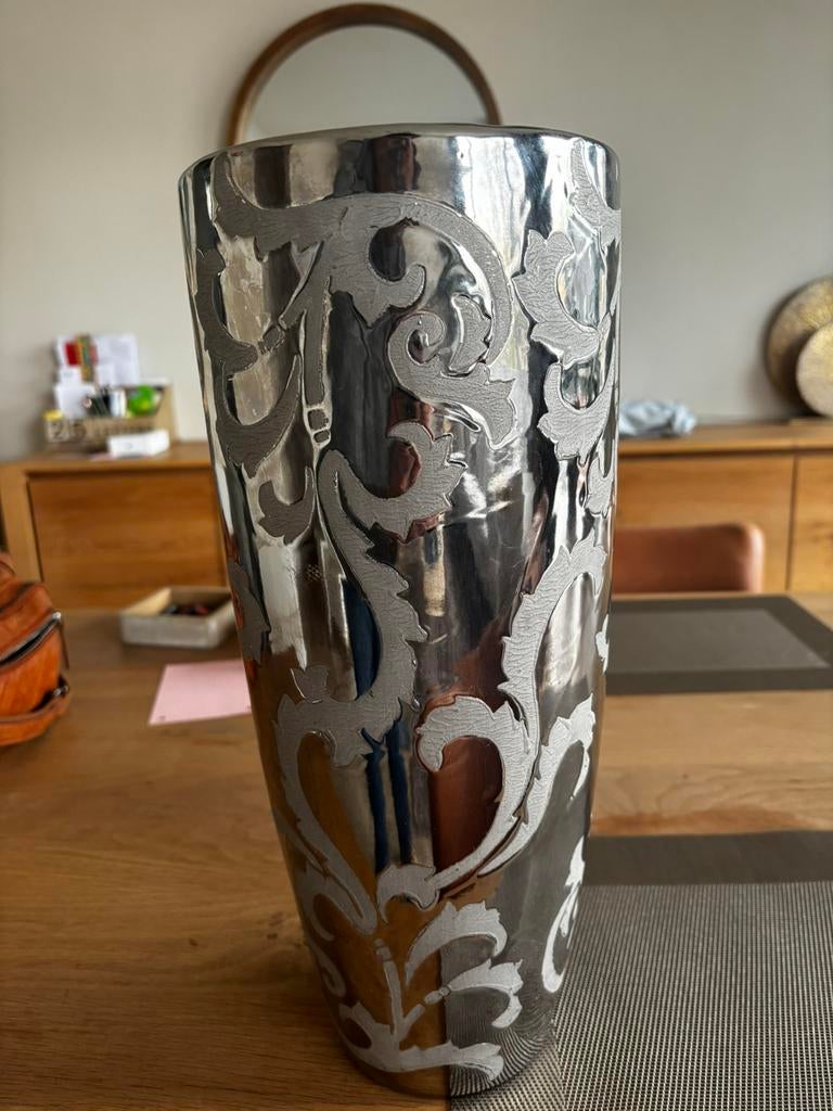 Hoge bloempot/vaas, Rond, Binnen, Zo goed als nieuw, Aardewerk
