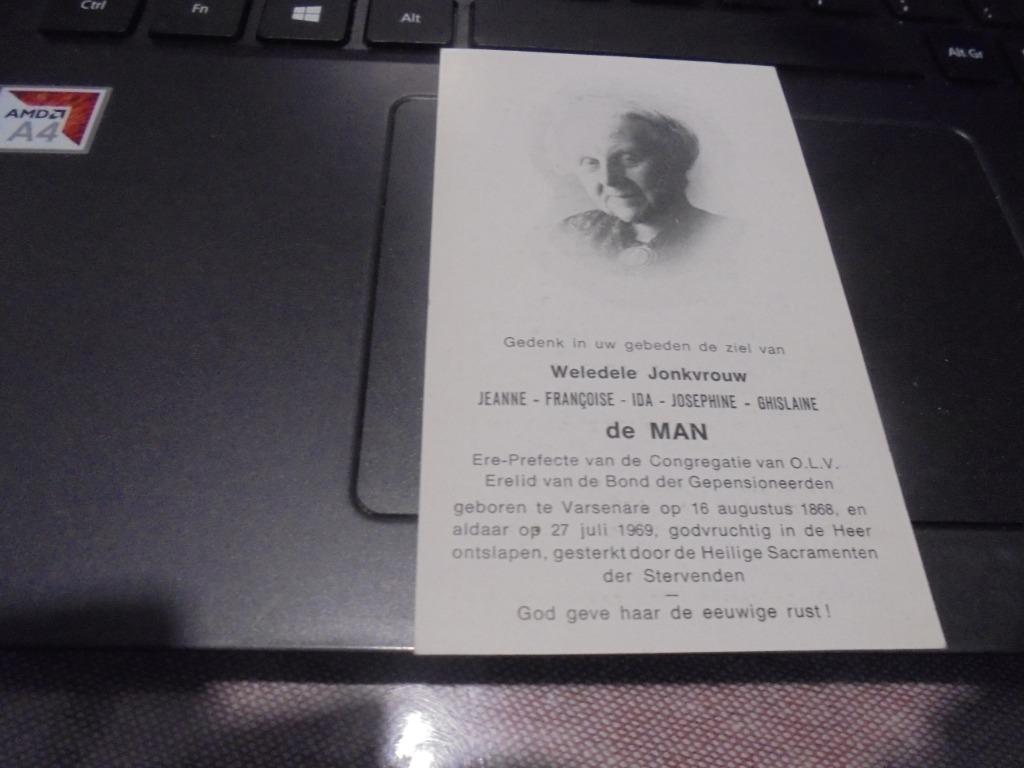 dp Weledele jonkvrouw Jeanne de Man, Enlèvement ou Envoi, Image pieuse