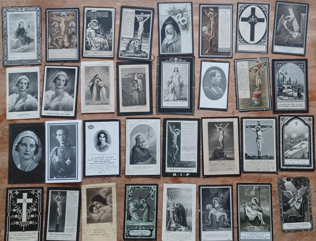 54 x Cartes de prière et cartes funéraires, dont le roi Albe, Enlèvement ou Envoi, Image pieuse