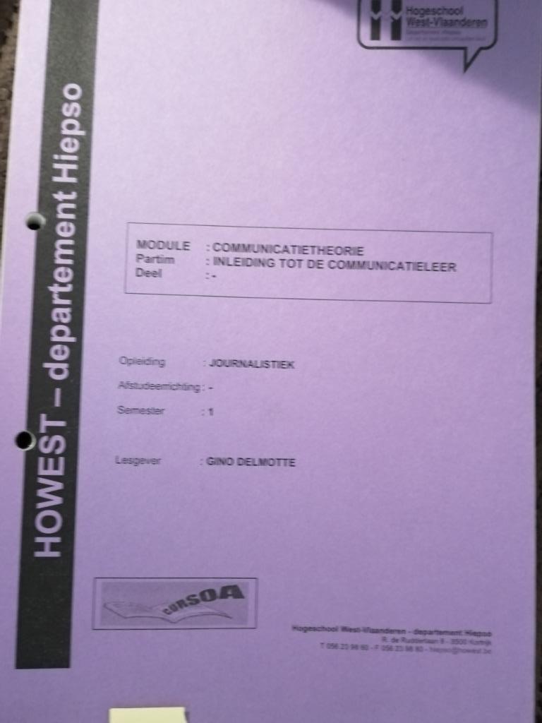 cursus communicatietheorie Inleiding tot de communicatieleer, Enlèvement ou Envoi, Utilisé