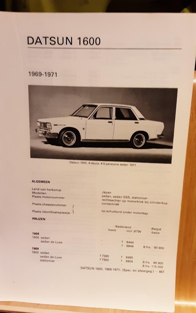 Datsun 1600 technische fiche, Ophalen of Verzenden