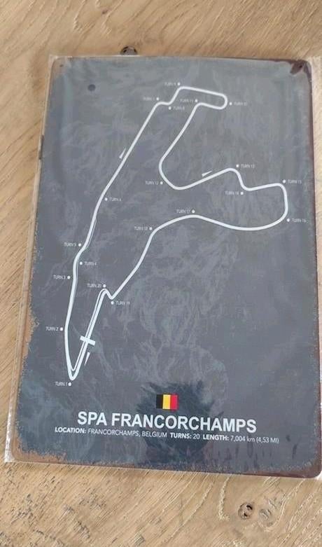 Plaque métallique Circuit de Spa Francorchamps. 20x30cm., Enlèvement ou Envoi, Neuf