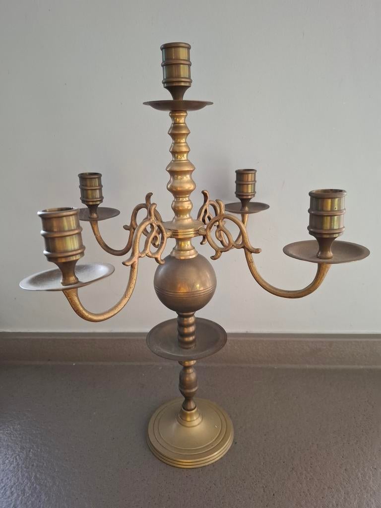 Antieke kandelaar 5 armig, 45cm hoogte € 40, Ophalen of Verzenden