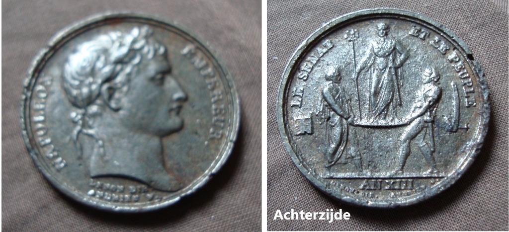 Tinnen gedenkpenning Le Senat-Le Peuple Napoleon 1805, Postzegels en Munten, Verzenden, Overige materialen