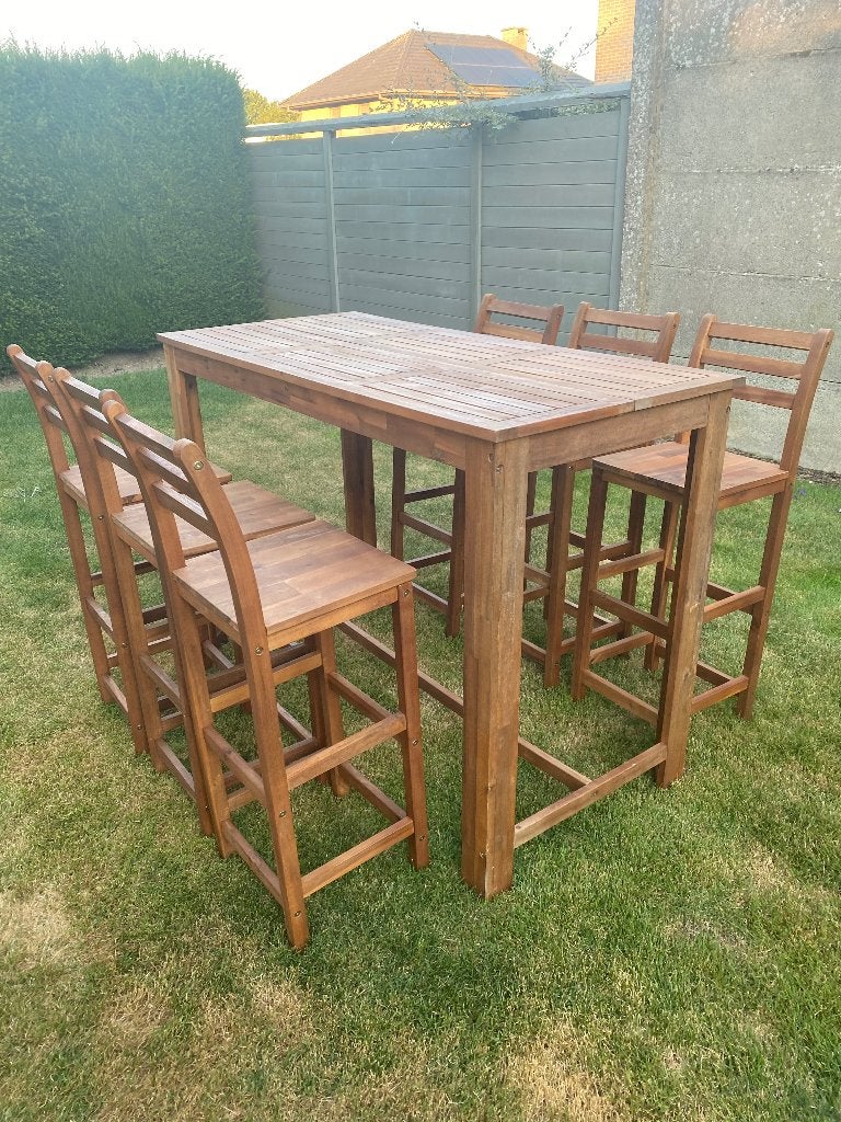 Hoge tuintafel met 6 stoelen - Acasia, Enlèvement, Utilisé