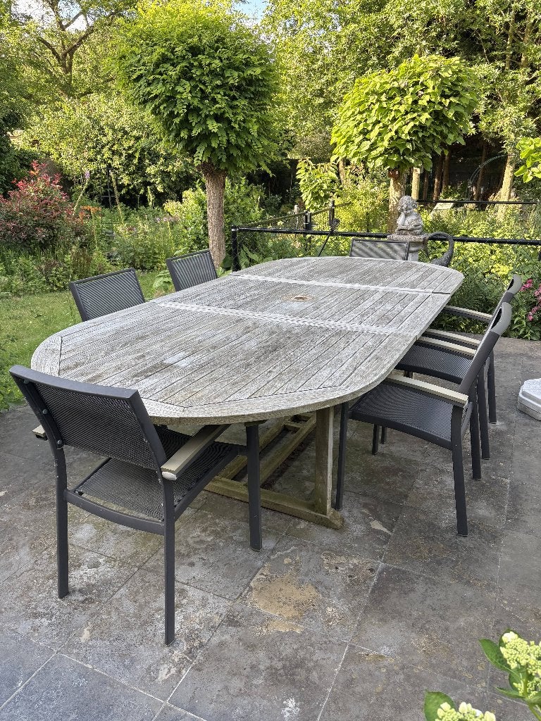 Table de jardin et 6 chaises en teck, Enlèvement, Utilisé, Ovale, Bois de teck