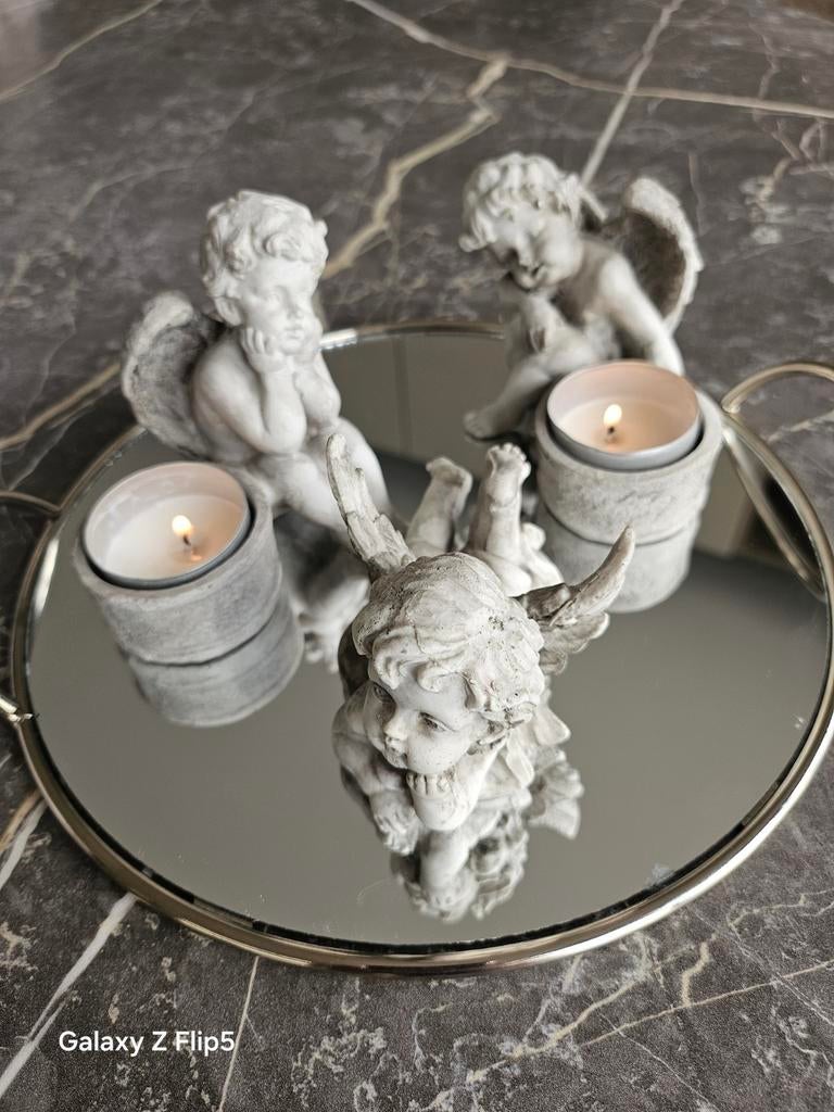 Ensemble déco 3 Angelots/Chérubins et plateau miroir, Enlèvement ou Envoi