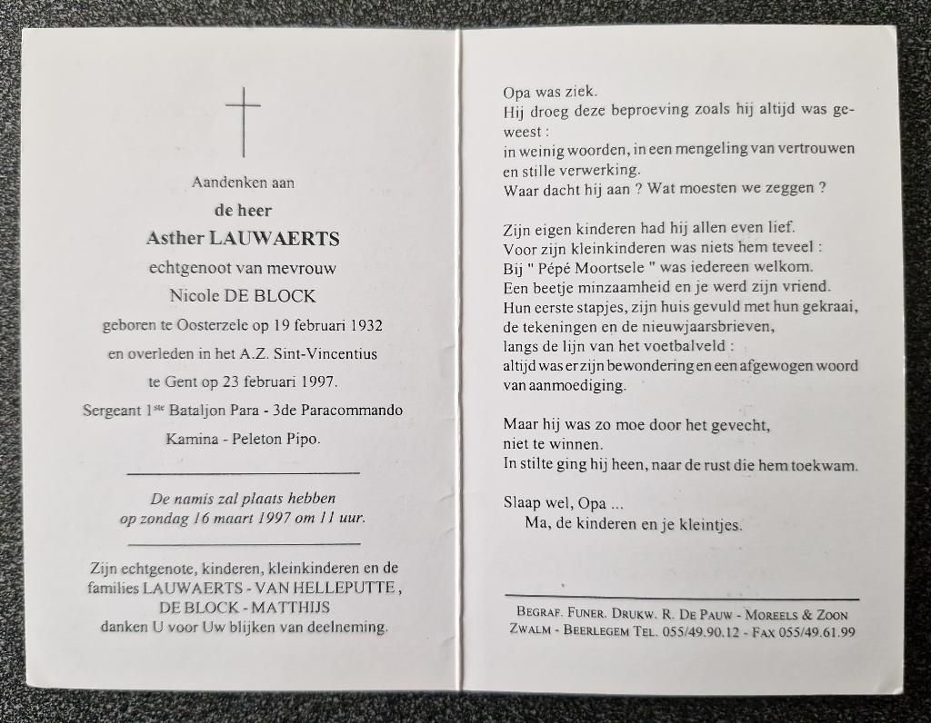 Lauwaerts Asther Kamina- Bataljon Pipo, Enlèvement ou Envoi