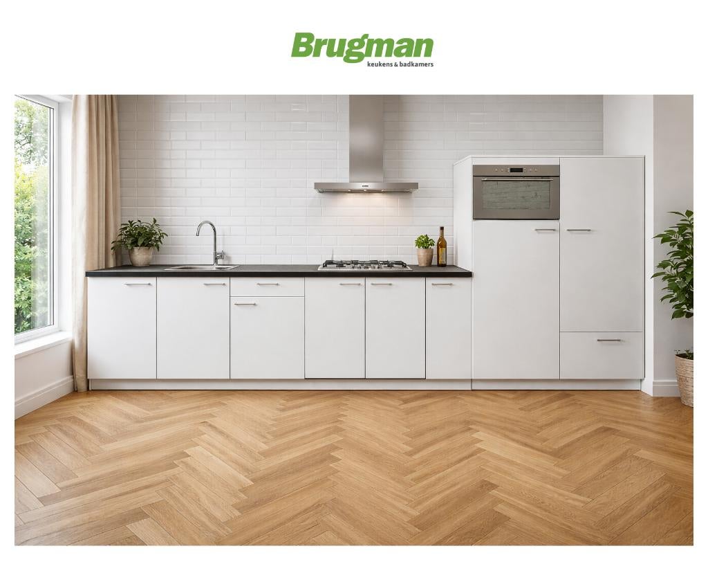 Brugman rechte keuken met twee hoge kasten 423 cm, Ophalen, Wit