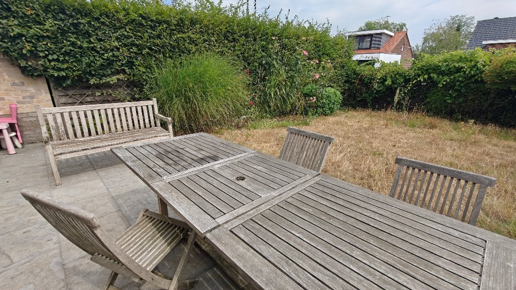 Table et chaises de jardin en teck, Jardin & Terrasse, Enlèvement, Utilisé, Rectangulaire, Bois