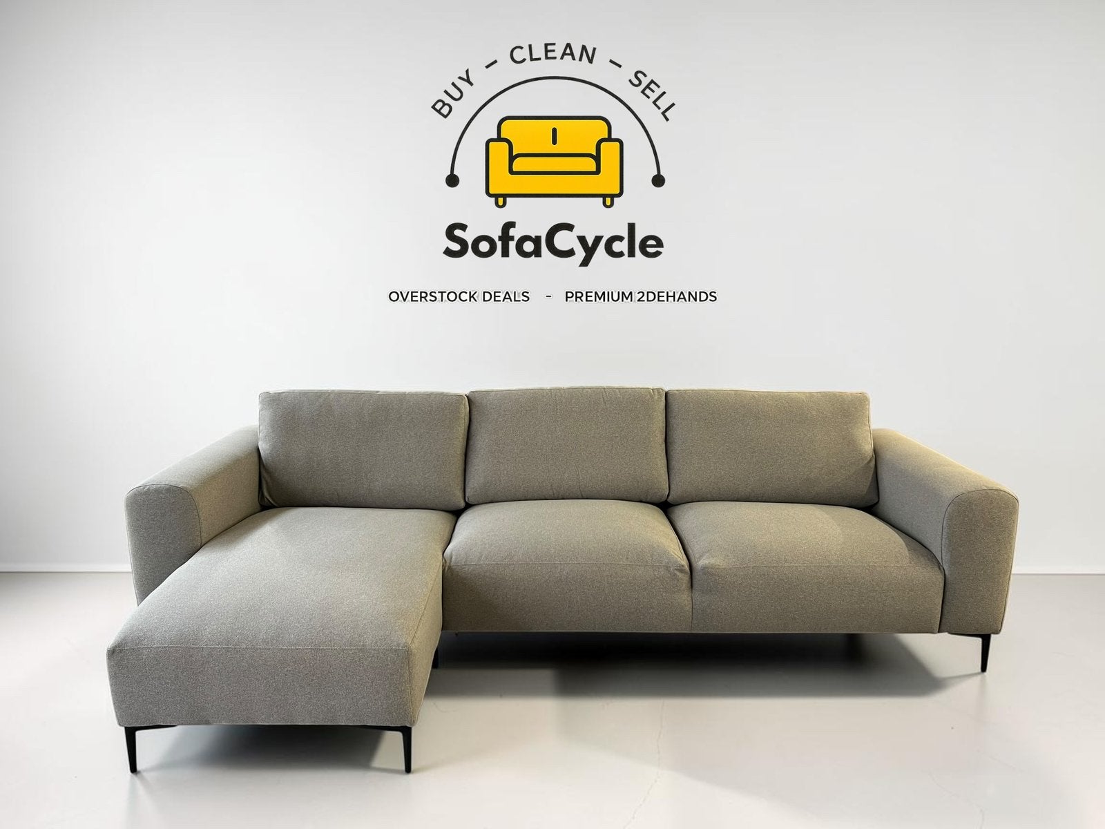 Chaise d'angle en tissu gris clair, angle L ou R — overstock, Maison & Meubles, Enlèvement ou Envoi, Neuf, Tissus