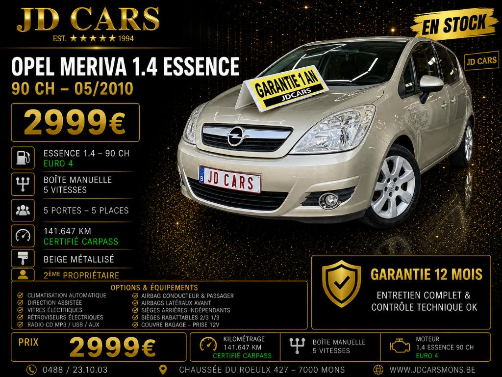 OPEL MERIVA 1.4 ESSENCE ‼️GARANTIE 1 AN CTOK‼️, Auto's, Opel, Voorwielaandrijving, Monovolume, Zwart, 4 cilinders