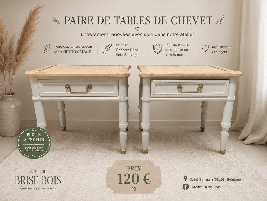 Paire de tables de chevet en hêtre, Maison & Meubles, Enlèvement, Comme neuf, Bois, Moins de 55 cm