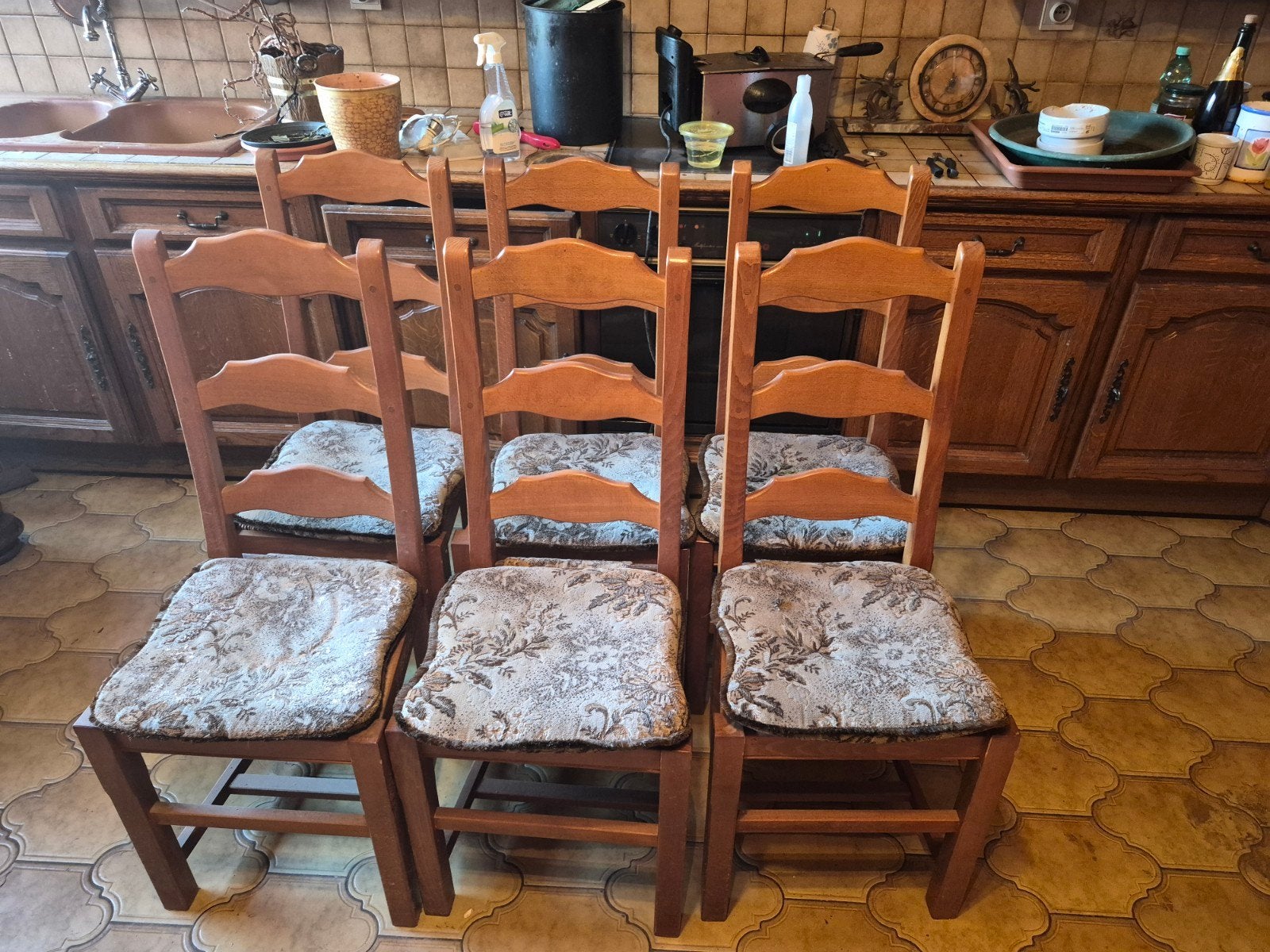 Set van 6 rustieke massief houten stoelen, Ophalen of Verzenden