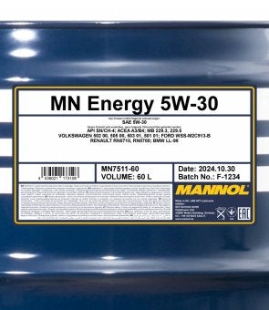 5W30 Huile Moteur MN ENERGY MANNOL 60L, Autos : Divers, Produits d'entretien, Enlèvement