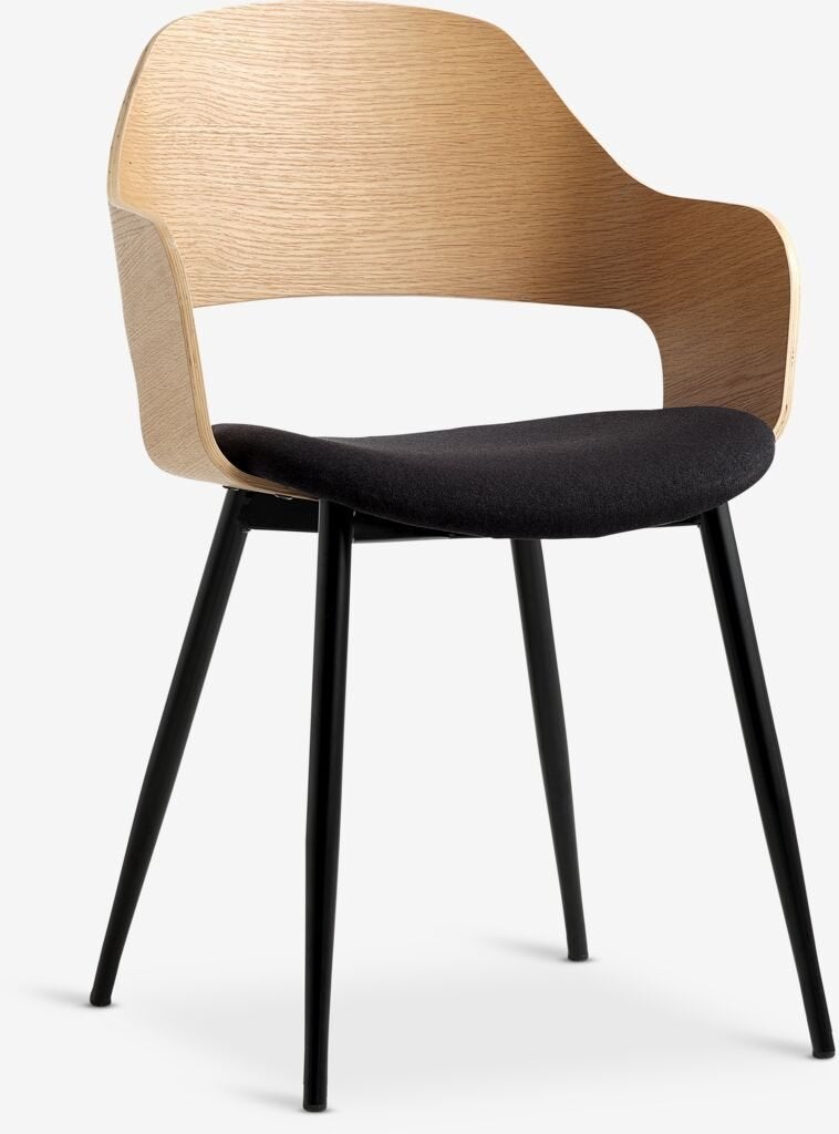 4 Stoelen HVIDOVRE naturel eiken / zwarte stof, Ophalen, Zo goed als nieuw, Stof