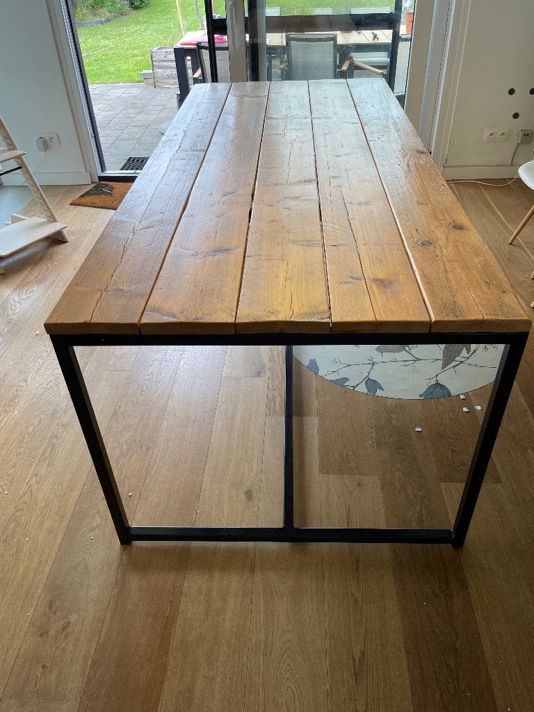 Eettafel steigerhout, Huis en Inrichting, Ophalen, Gebruikt, 200 cm of meer, 50 tot 100 cm
