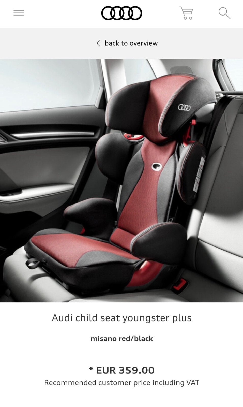 Autostoel Audi, in hoogte verstelbaar., 15 t/m 36 kg, Afneembare rugleuning, Zo goed als nieuw, Isofix