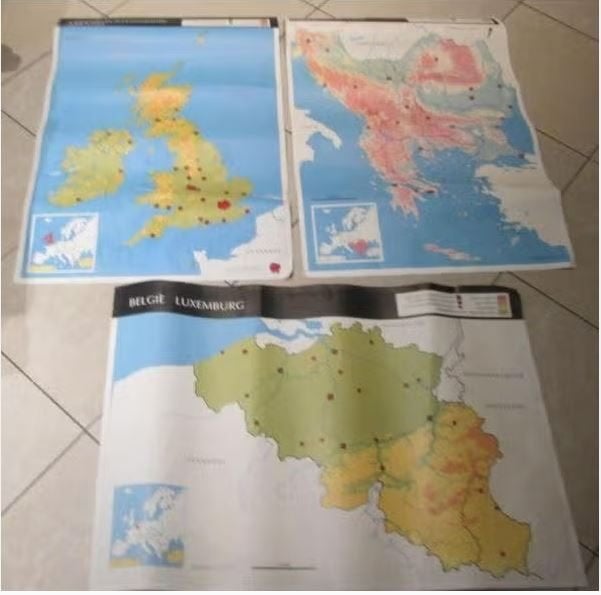 6 assiettes scolaires provenant de pays européens, Antiquités & Art, Antiquités | Cartes scolaires, Enlèvement ou Envoi, Géographie