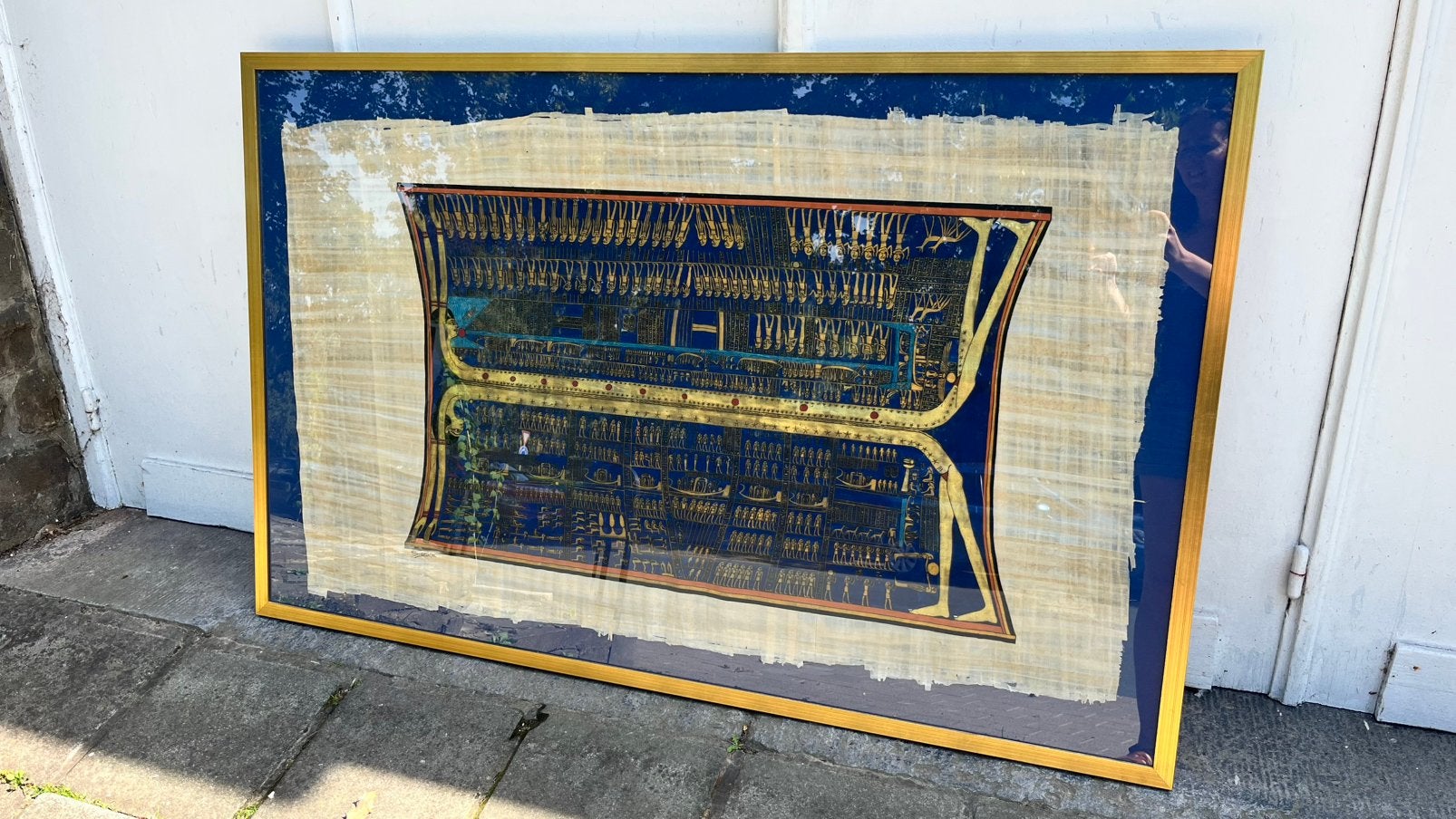 Grand papyrus egyptien encadré - 146 x 92 cm, Antiquités & Art, Enlèvement