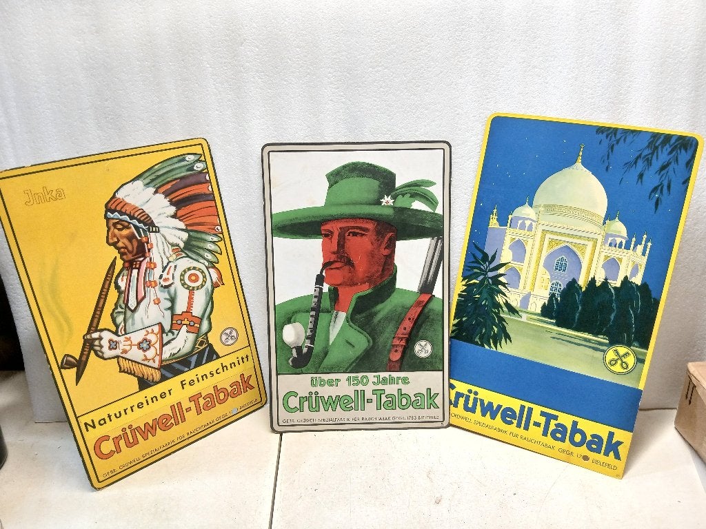 3 oude advertenties van Crüwell Tabak, Verzamelen, Merken en Reclamevoorwerpen, Zo goed als nieuw, Reclamebord, Ophalen of Verzenden
