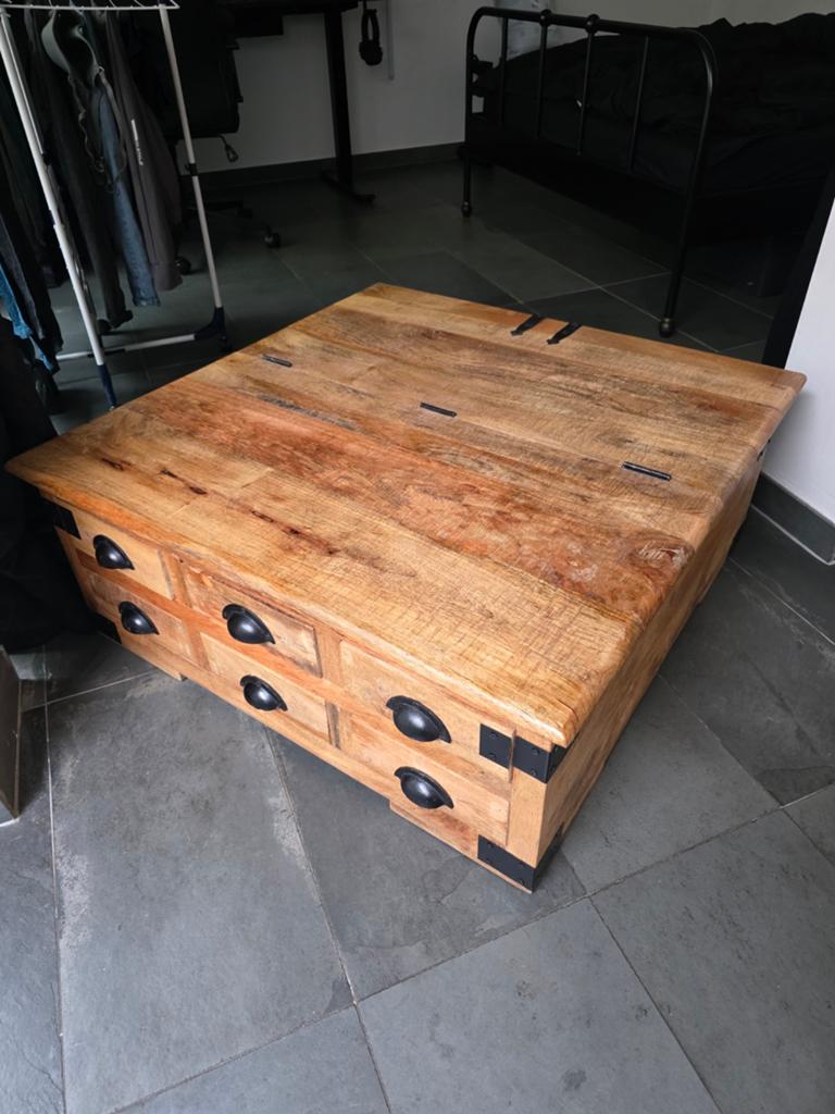 Massief mangohout salontafel, Ophalen, 50 tot 100 cm, Vierkant, 50 tot 100 cm