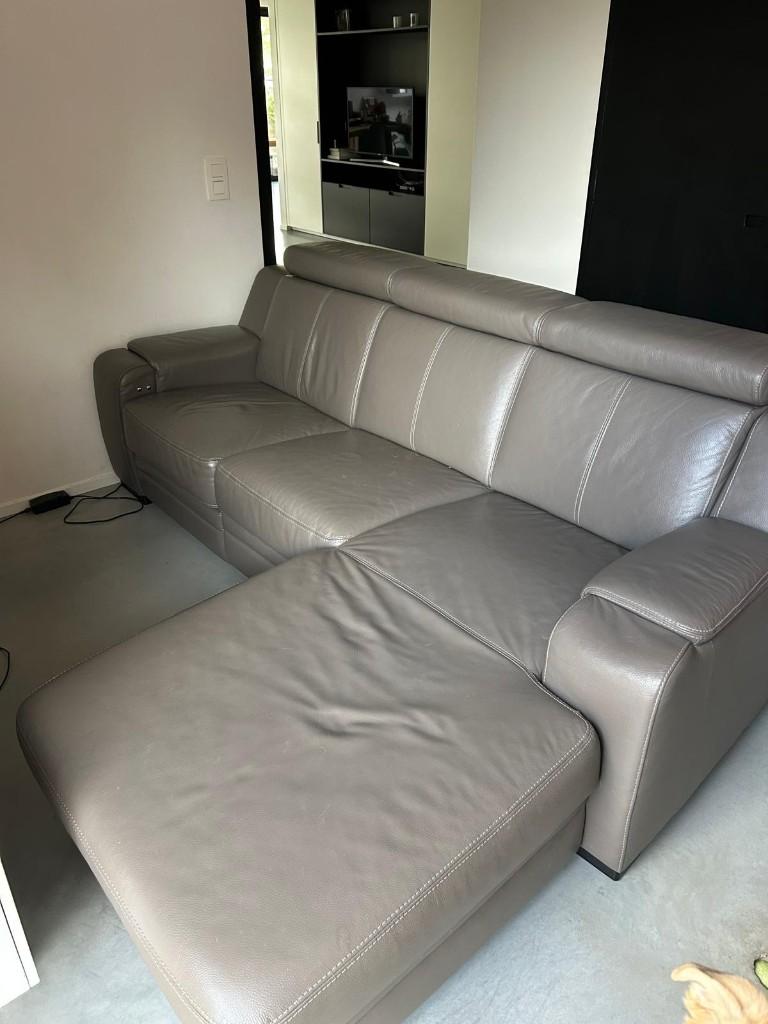 Lederen 3-persoonszetel en relax, Ophalen, Gebruikt, Minder dan 75 cm, Hoekbank