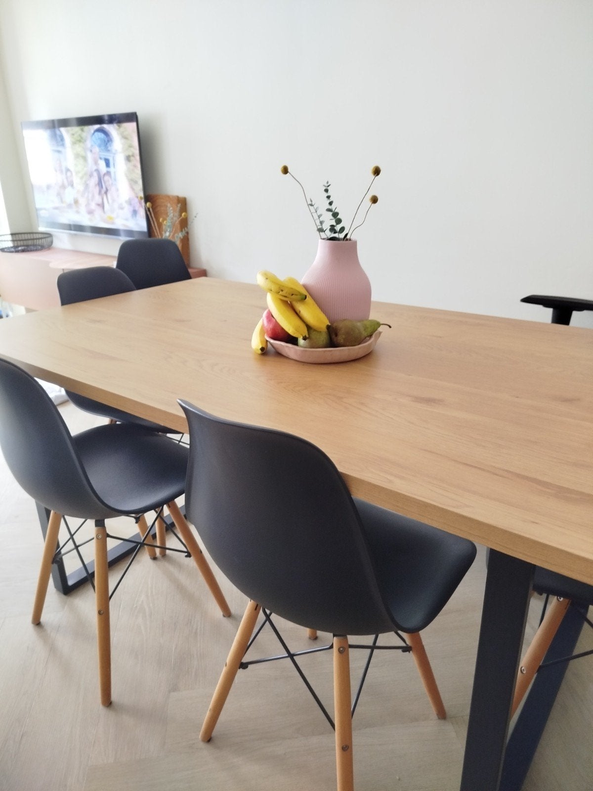 Moderne eettafel 160x90 cm – Metalen poten en houten blad, Ophalen