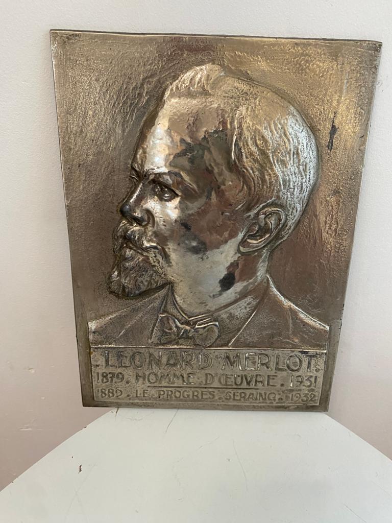 Leonard Mulot verzilverde bronzen herdenkingsplaat, Ophalen of Verzenden, Brons