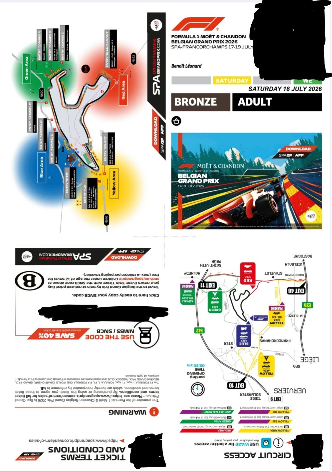 F1 GP Spa 2026 - ticket Bronze pour le samedi.18/07