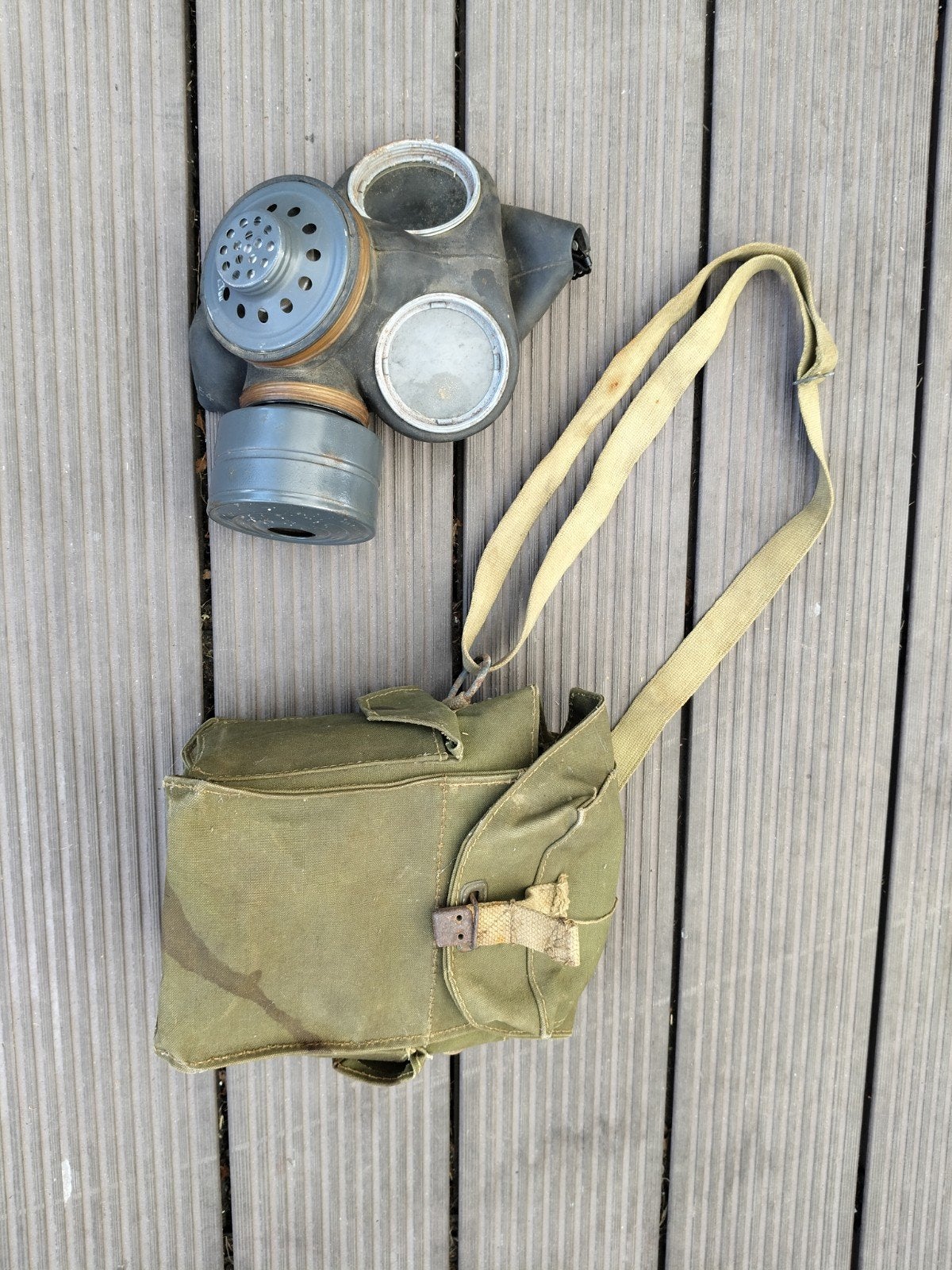 Origineel Brits Gasmasker (1953) met WO2 Tas (1944), Verzamelen, Ophalen, Landmacht, Overige typen