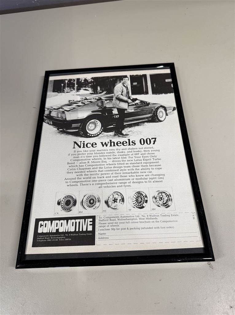 Ingelijste originele klassieke auto-advertentie voor Compomo, Verzamelen, Automerken, Motoren en Formule 1, Ophalen of Verzenden