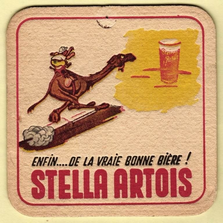 s/b bière Stella Artois: 9,5x9,5cm, Ophalen of Verzenden, Zo goed als nieuw, Viltje(s), Stella Artois