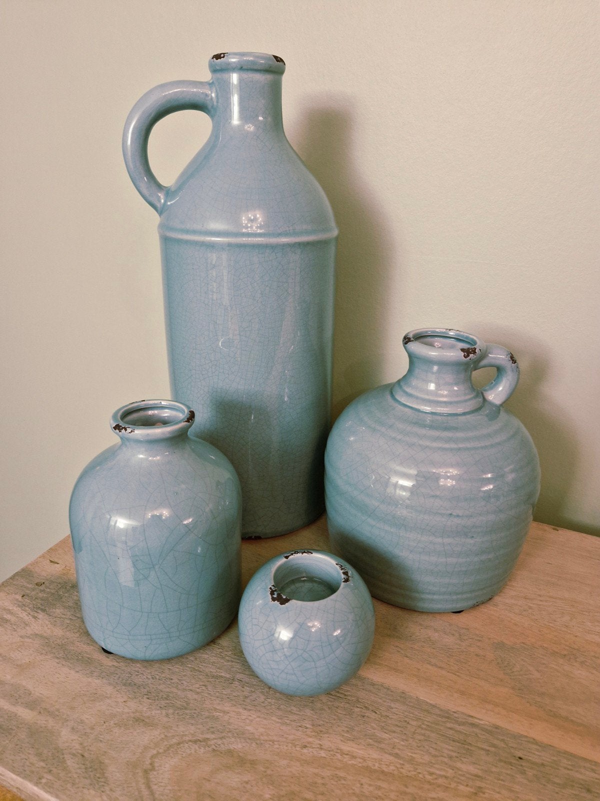 set decoratieve vazen, Huis en Inrichting, Ophalen, Blauw, Inclusief decoratie, Zo goed als nieuw