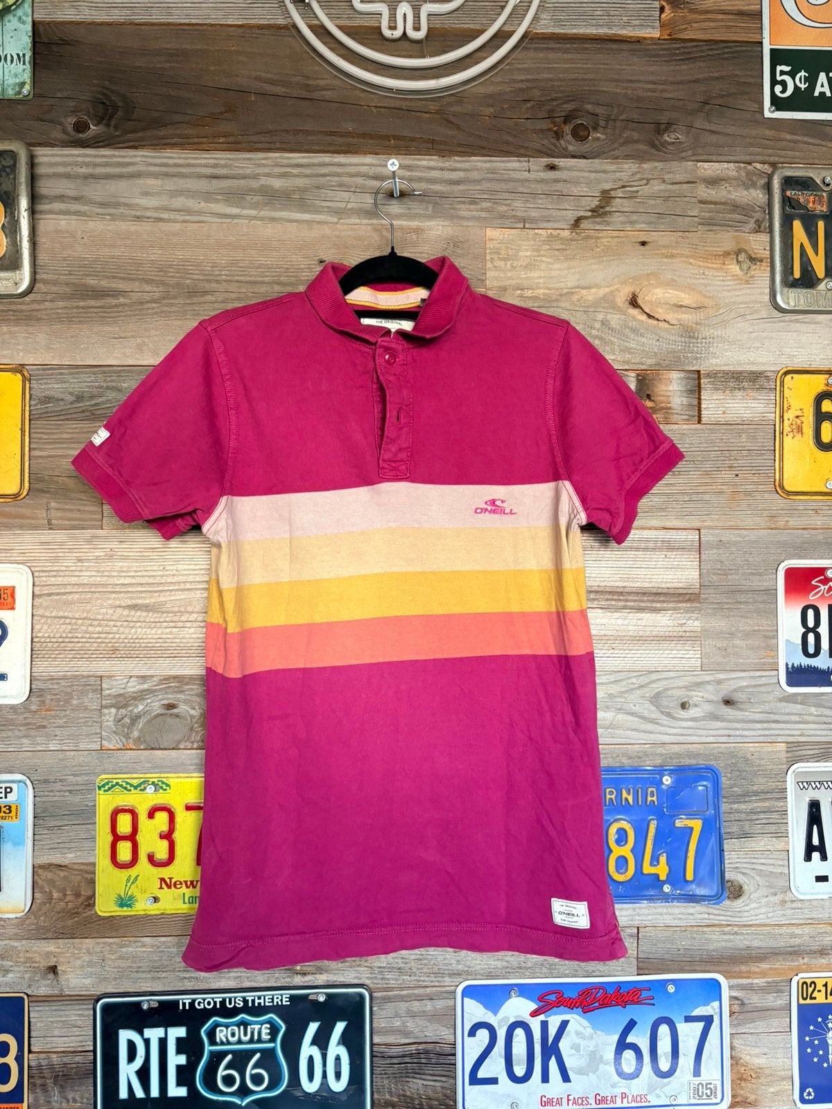 O'Neill Surf Company Striped Polo Shirt Pink Yellow Multi, Vêtements | Hommes, Polos, Enlèvement ou Envoi, Comme neuf