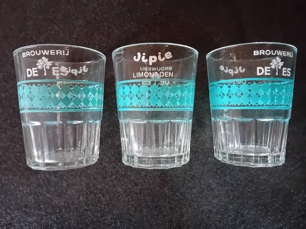 Oude limonade glaasjes Jipie Brouwerij "de Es", Verzamelen, Glas en Drinkglazen, Ophalen, Zo goed als nieuw, Overige typen