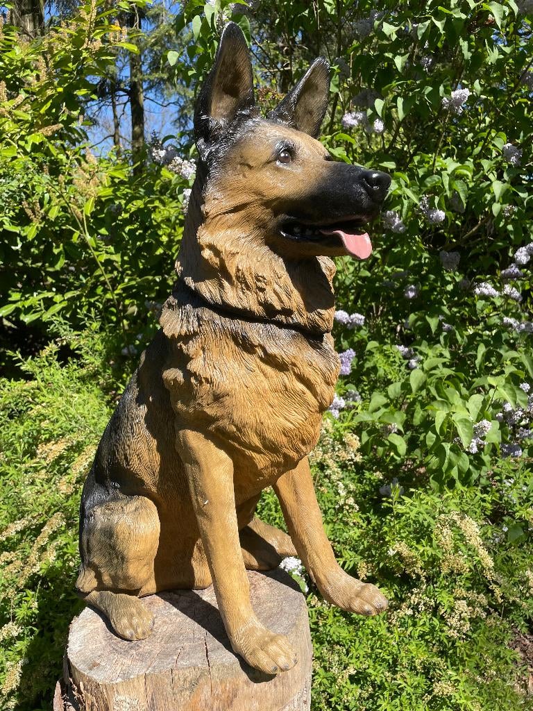 Beeld Duitse herder, Orig honden, tuin, vijver 75 cm, Tuin en Terras, Tuinbeelden, Nieuw, Dierenbeeld, Kunststof, Ophalen