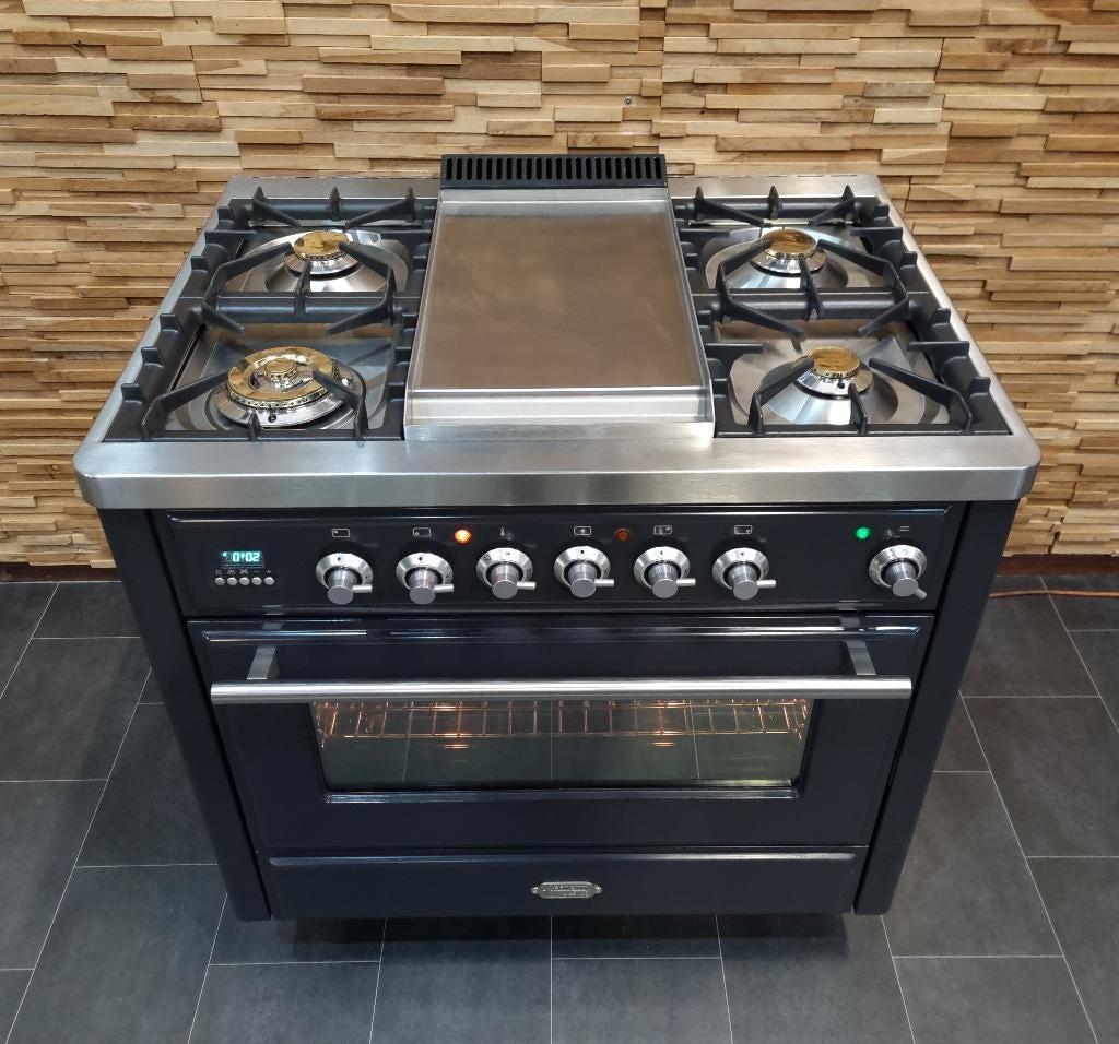 🔥Luxe Boretti Majestic Fornuis 90cm antraciet rvs Frytop, Ophalen, 60 cm of meer, Zo goed als nieuw, Energieklasse A of zuiniger