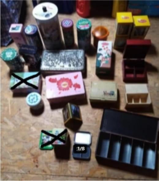 29 verschillende blikken en 2 houten dozen - 1€/stuk, Ophalen of Verzenden, Gebruikt, Overige